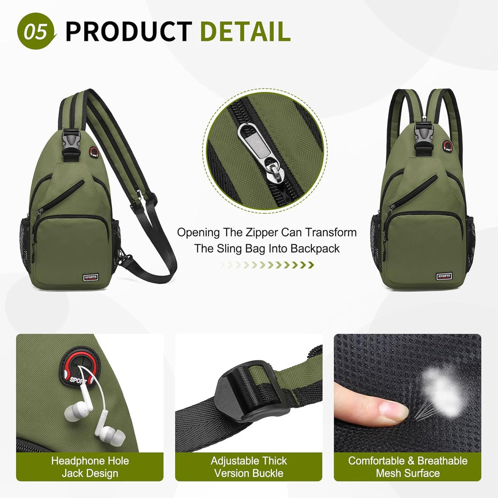 Skiennix Convertible Sling Bag - Lightweight Crossbody Backpack for 11" Tablet | Dark Green