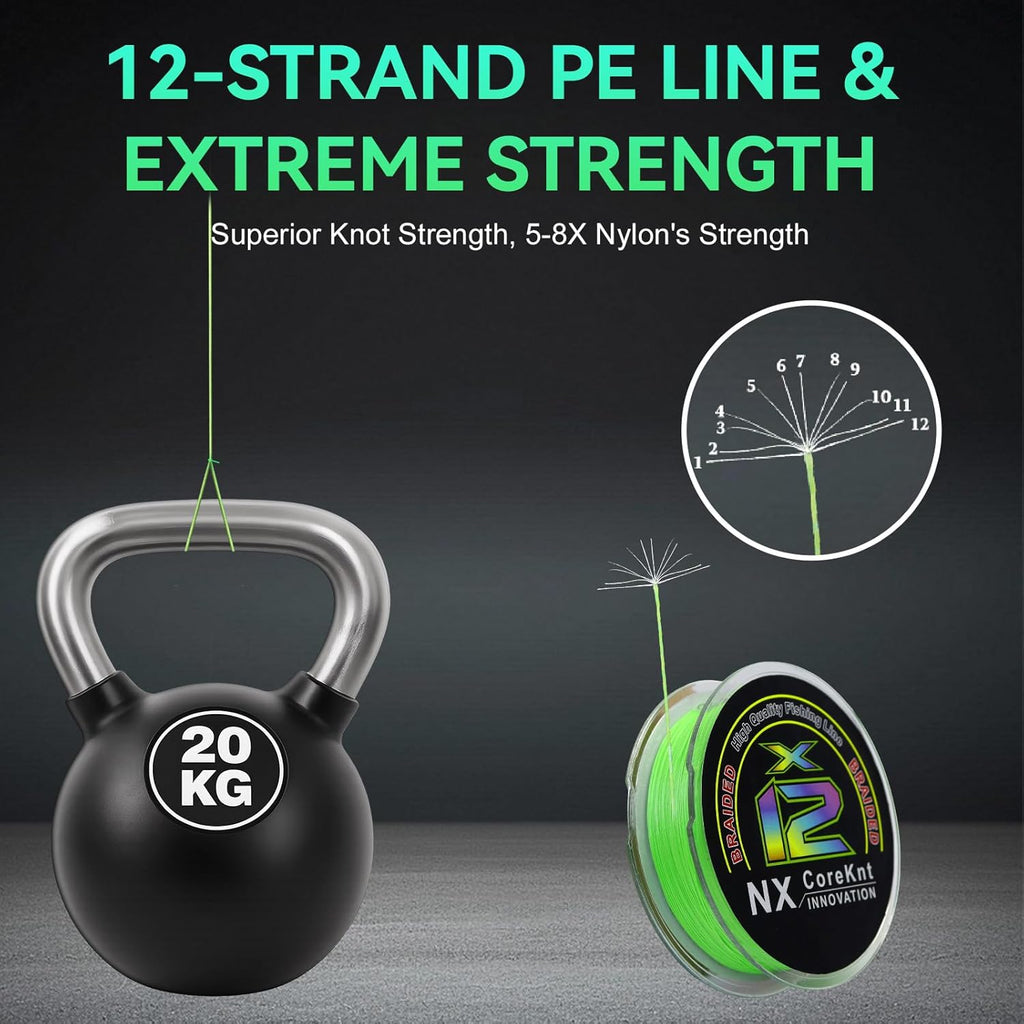 Pro Grade Braided Fishing Line by [Brand Name] - 12 Strands, Abrasion Resistant, Zero Stretch - Ideal for Saltwater & Freshwater