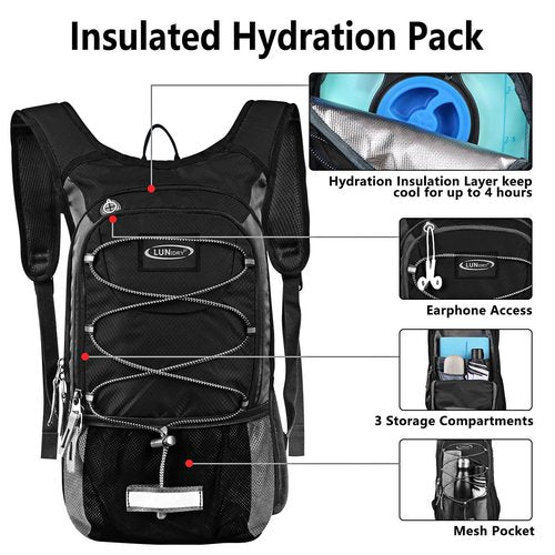 Lunidry Insulated Hydration Pack Backpack with 3L BPA Free Leak-Proof Water Bladder, Keep Liquids Cool for Up to 5 Hours, Daypack for Hiking, Running, Cycling, Hunting, Climbing