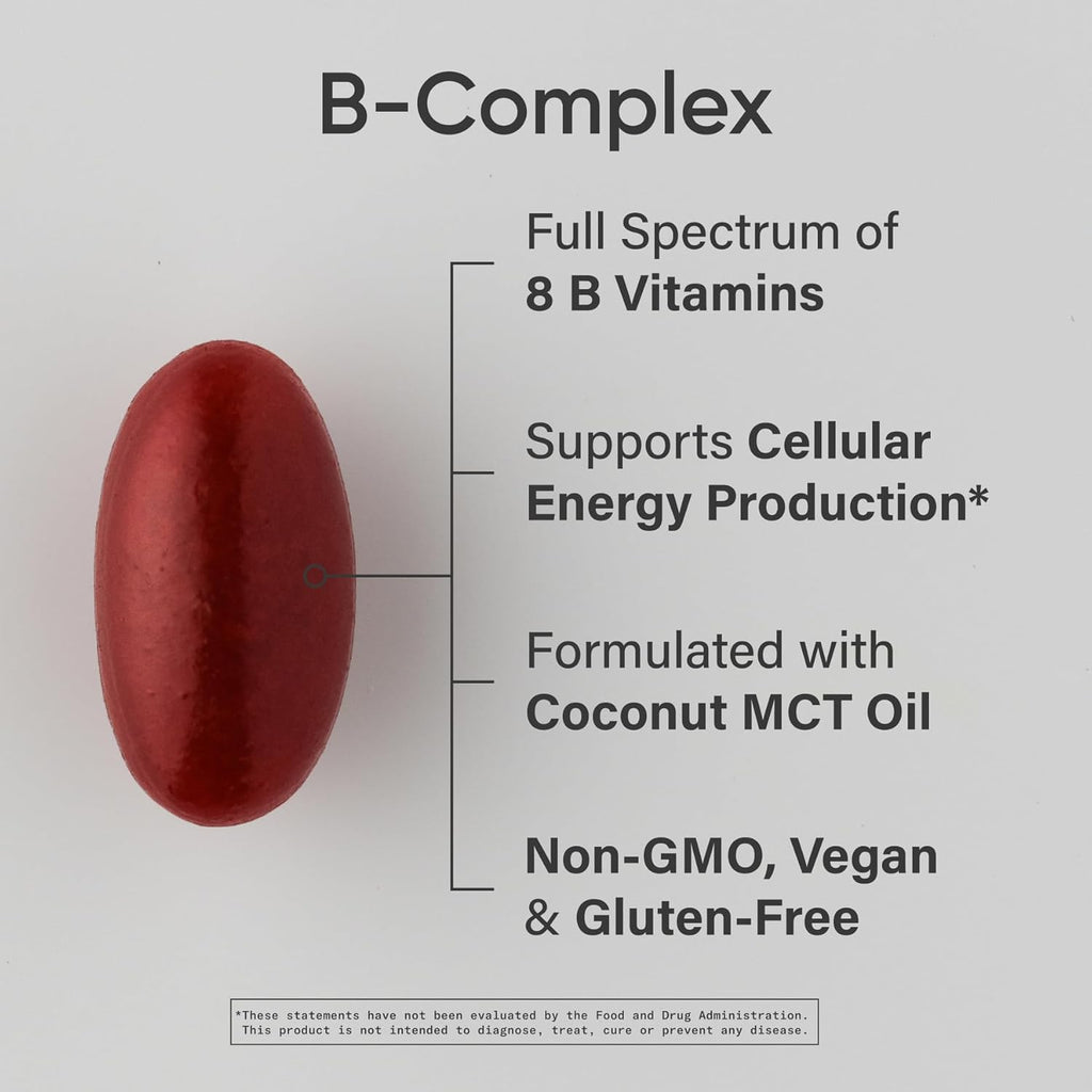 Sports Research® Vitamin B-Complex - Methylated B12 & Folate for Energy Support - 60 Vegan Softgels