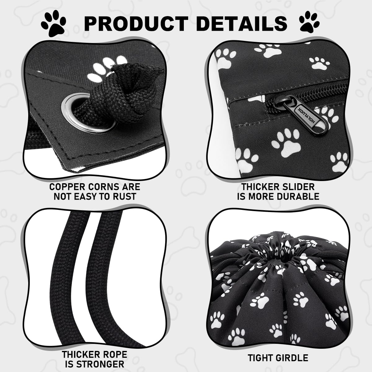 HOLYLUCK Drawstring Backpack Bag Sport Gym Sackpack (Black background white Dog Paw Prin)