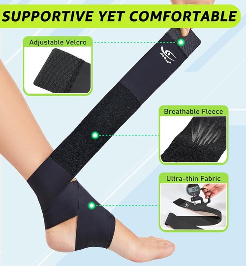HiRui Ankle Brace - Ultrathin High-Elastic Support for Men, Women & Kids | Adjustable Straps for Sports & Injuries (Black, Medium, Pack of 2)