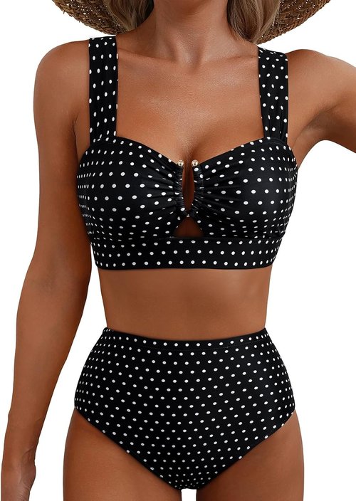 Herseas Women's Floral Print High-Waisted Bikini Set - 2 Piece U Wire Cutout Swimsuit for Summer Beach