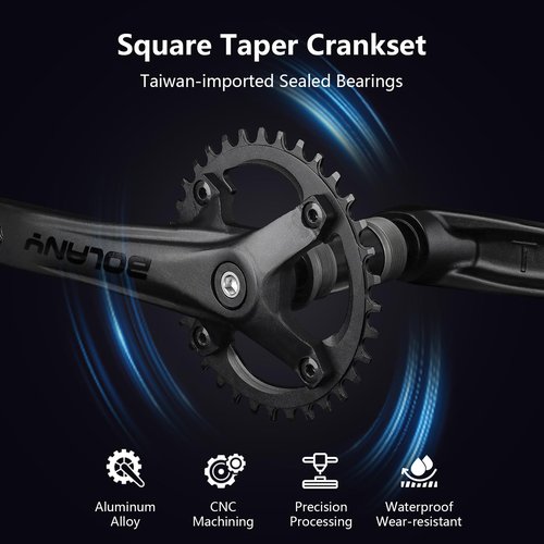 BOLANY Mountain Bike Crankset MTB 1x Square Taper Crankset 104 BCD 170mm Crank 32/34/36T Compatible with Single Speed Bicycle