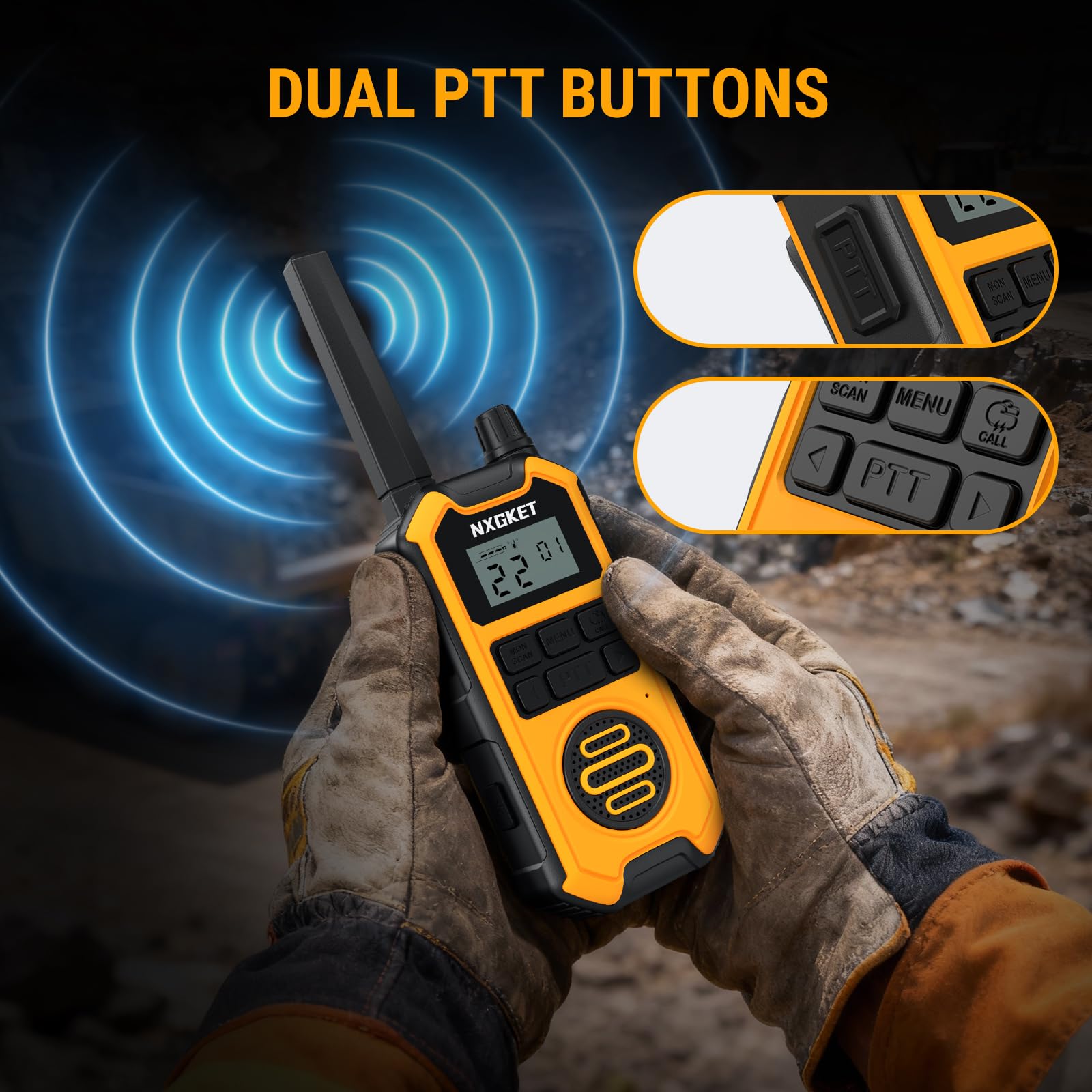 NXGKET Heavy Duty Walkie Talkies Adults, Long Range Two Way Radios, IP67 Waterproof, 2M Drop Proof, NOAA, Rechargeable, Dual PTT, Type C &Dock Charging, Emergency Radio 4 Pack, FCC Certified