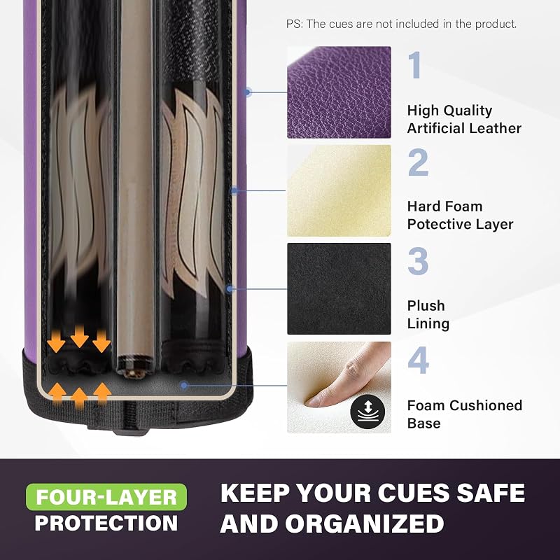 Trymaker Purple 2-Piece Pool Cue Case Up to 58" – 2 Cues, 2 Shafts Hard Billiard Bag