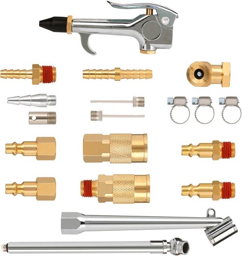 Hromee Air Hose Fittings - 1/4 Inch NPT Brass Quick Connect Coupler & Plug | 20-Piece Compressor Accessory Kit
