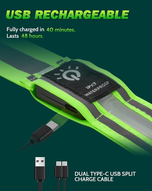 Fitense LED Reflective Belt Sash - High Visibility Night Safety Gear with 5 Light Colors & 3 Modes | Adjustable Rechargeable Vest for Runners & Walkers