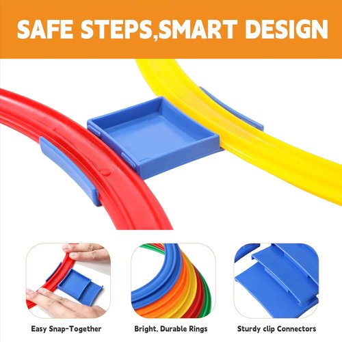 Hopscotch Rings - 10 Round Hoops (11-Inch) + 15 Connectors | Agility Rings for Kids, Enhance Gross Motor Skills