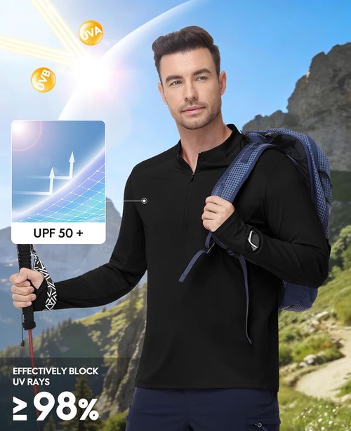 Haimont Men's Lightweight Quarter Zip Pullover - UPF50+ Sun Protection Long Sleeve Hiking Shirt