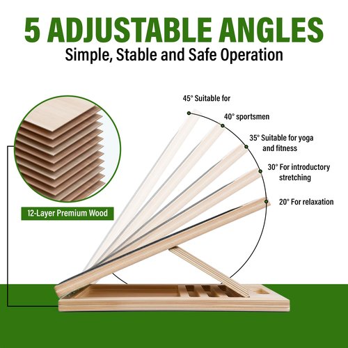Professional Adjustable Wooden Slant Board for Calf Stretching, Portable 5-Stretch Board for Knees, Non-Slip Foot Incline Board Physical Therapy Equipment Calf Stretch, Extra Side Handle for Carry