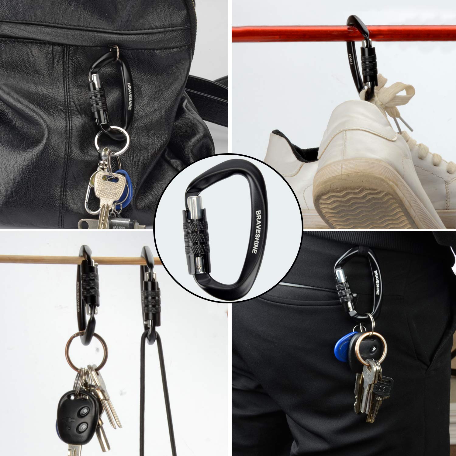 Heavy Duty Carabiner Clips 12KN Aluminum D Ring Double Locking Caribeaner Hooks