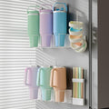 4 Pack Magnetic Cup Holder for Fridge - Water Bottle Organizer Fits Stanley 40/30 oz Cup, Tumbler Organizer Set with Tumbler Lid Holder & Straw Organizer, Cup Holder for Stanley Cup Accessories(White)
