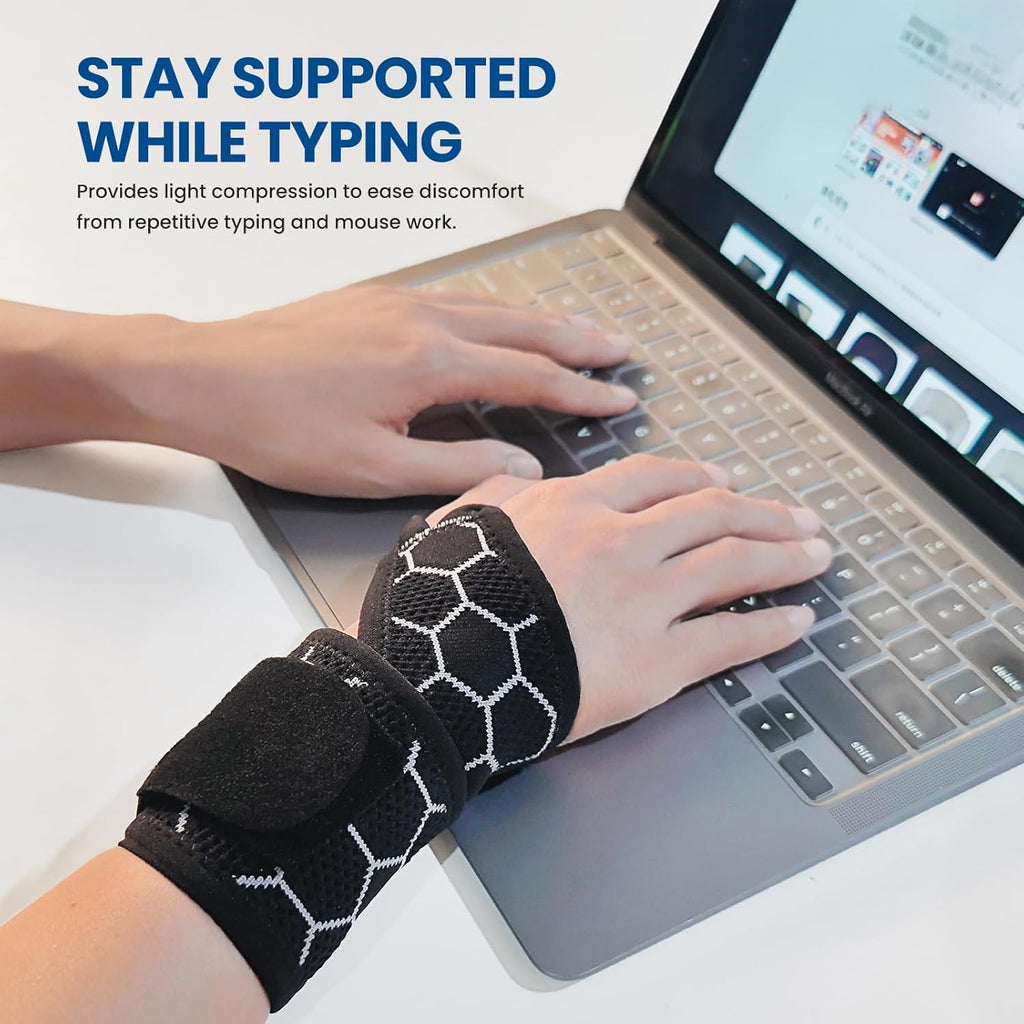 Skiennix Adjustable Wrist Support Brace - Breathable Wrap for Carpal Tunnel & Pain Relief | Unisex, One Size (Black)