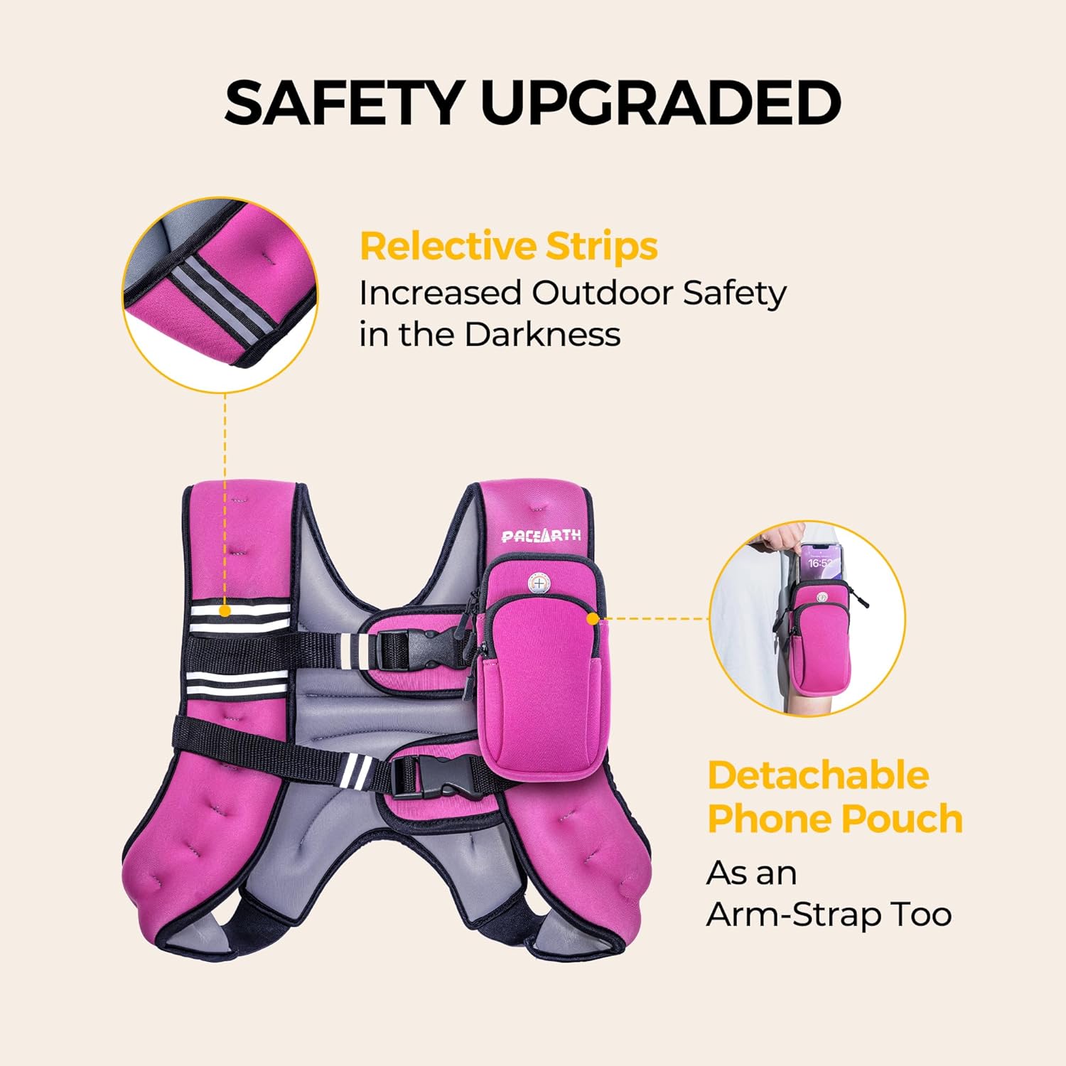 PACEARTH Weighted Vest - Adjustable 6lb to 30lb for Weight Loss & Strength Training | Reflective Stripe Design