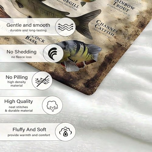 Quisenti Fishing Enthusiast Blanket - Sports Fish of North America, Fish Knowledge, Unique Fisherman Gifts for Boys, Dad, Grandpa (40in*60in)
