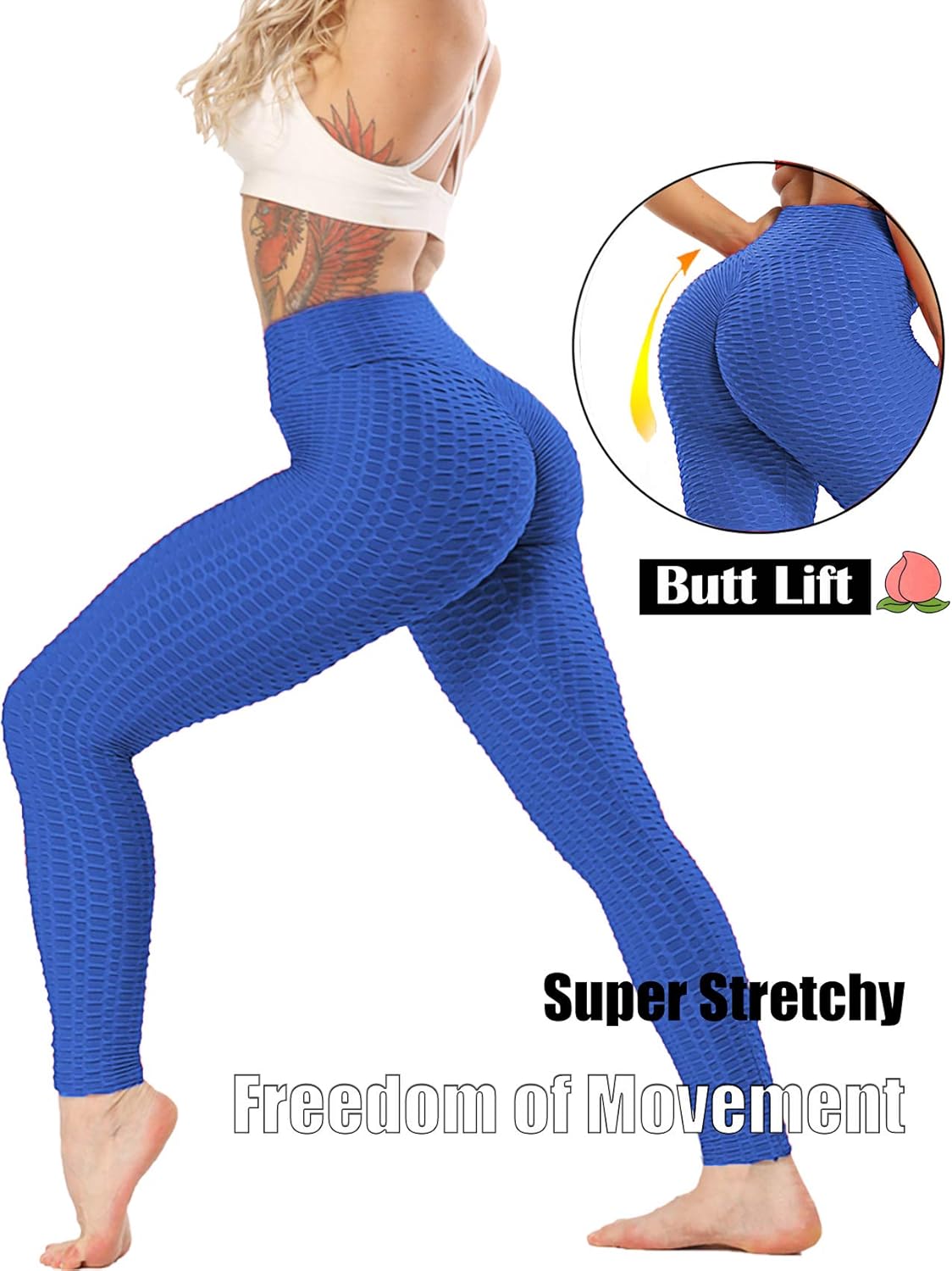 SEASUM High Waisted Yoga Pants - Butt Lifting Scrunch Leggings with Tummy Control | Anti-Cellulite Textured Design
