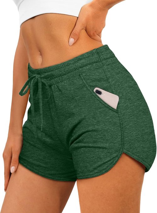 Aloodor Women's Athletic Running Shorts - Comfortable Dolphin Style with Pockets & Drawstring