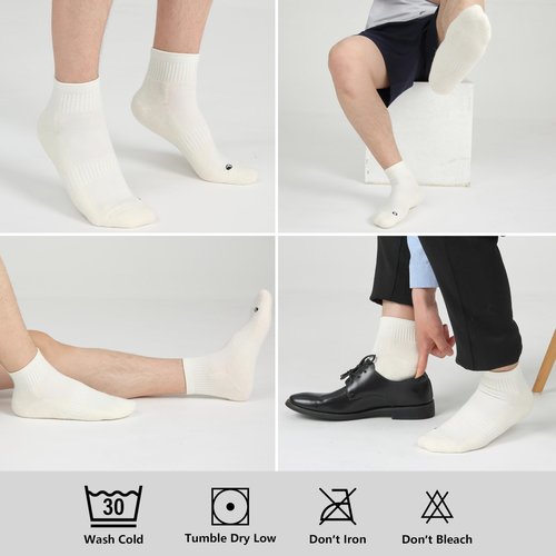 RTZAT Merino Wool Ankle Socks for Men and Women - Moisture-Wicking, Breathable, Arch Support, Padded Workout Hiking Socks for Year-Round Wear, Medium, White, 3 Paris