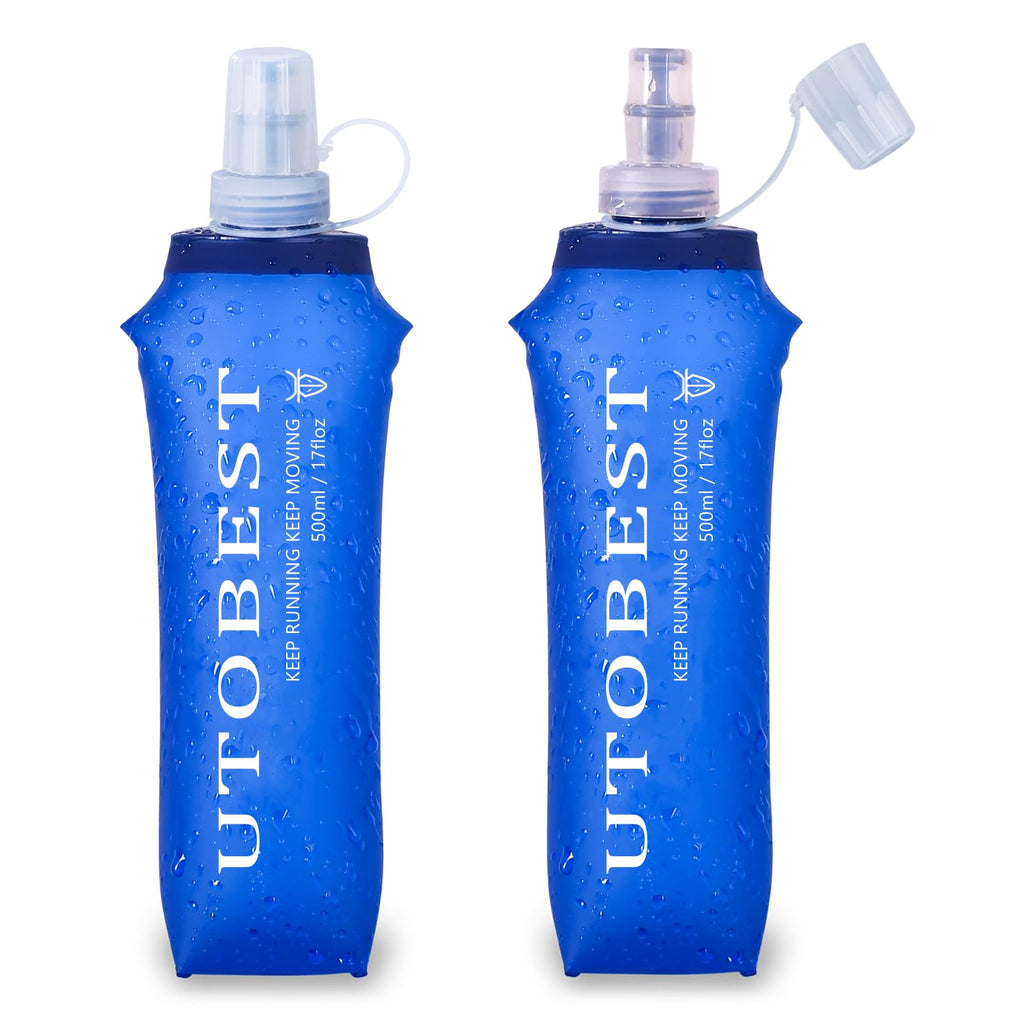 UTOBEST Soft Flask, 2 Pack Soft Flask Running Bottles 500ml,TPU Foldable Running Flask, Portable Collapsible Flask Handheld for Travel Traveling Hiking Cycling City Walk