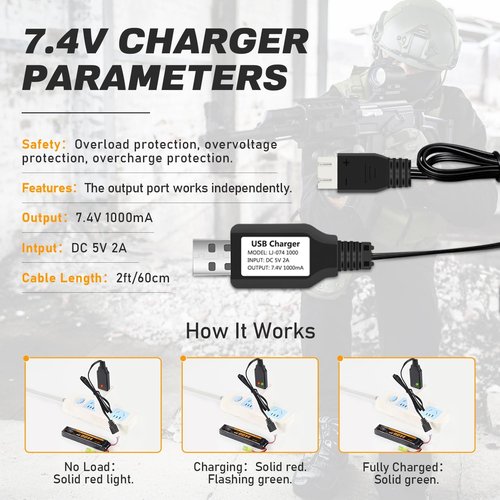 Airsoft 1400mAh 7.4V Lipo Battery - High Discharge Rate Rechargeable 2S with Tamiya Plug