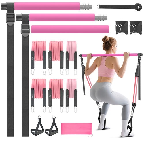 Lazolloa Pilates Bar Kit with Resistance Bands, Portable Pilates Bar for Home Gym Yoga & Full Body Workouts, Pilates Equipment for Women, Fitness Set for Strength Stretching Flexibility Training
