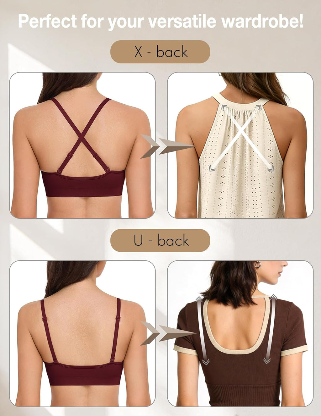 WANAYOU Wireless Bralette for Women - Comfortable No Underwire Push-Up Everyday Bra