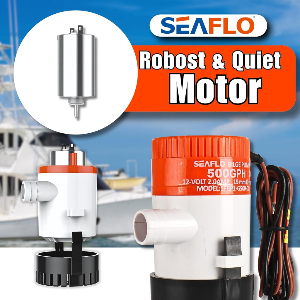 SEAFLO 01 Series 500 GPH Bilge Pump - 12V Marine Submersible Pump with Anti-Airlock Protection | 4-Year Warranty