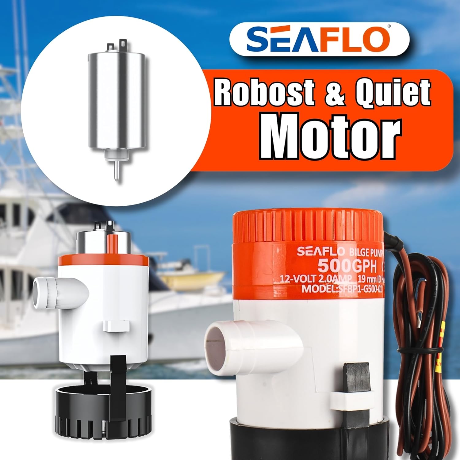 SEAFLO 01 Series 500 GPH Bilge Pump - 12V Marine Submersible Pump with Anti-Airlock Protection | 4-Year Warranty