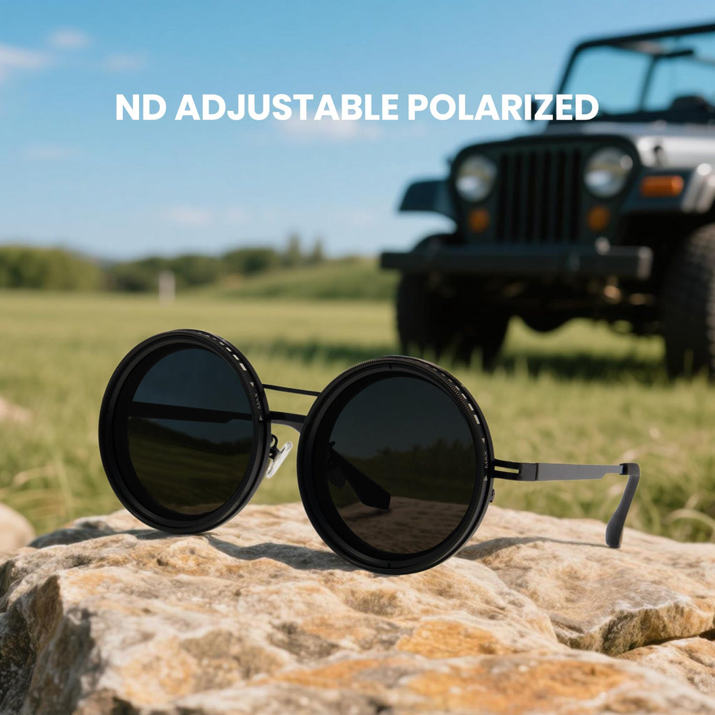Cyxus Adjustable Tint Sunglasses 1-9 Gears Rounded Polarized Glasses with ND Filter Lenses Advanced ND Filter Lens Technology（P1299B02 Black）