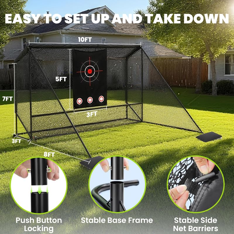 10x7ft Golf Hitting Practice Net with Side Barriers & Heavy Duty Steel Frame