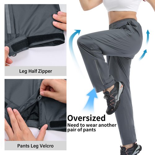 Ourcan Over Pants Rain Pants Women Waterproof Pants Lightweight Breathable Hiking Cycling Outdoor with Pocket Gray