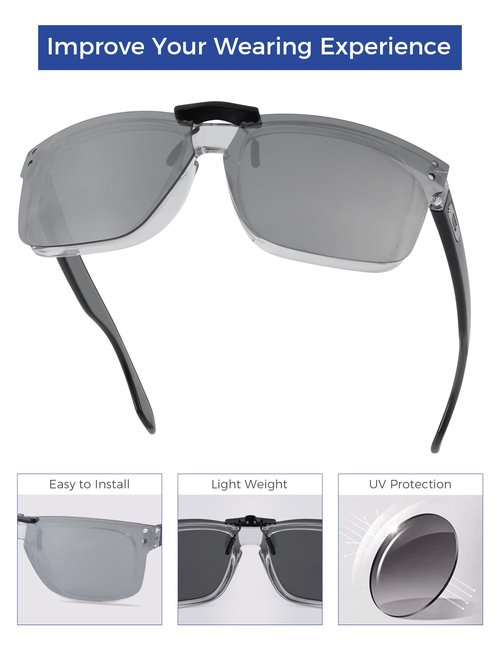HILEEN Polarized Clip-on Sunglasses for Oakley Holbrook OX8156 56mm for Men UV Protection-Silver