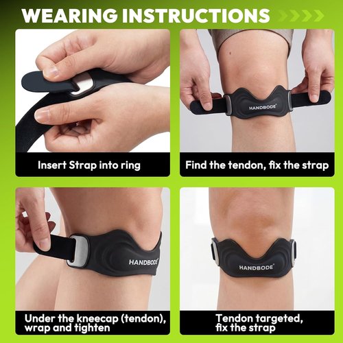 HANDBODE Patellar Tendon Support Strap - Adjustable Silicone Knee Brace for Pain Relief | 2 Pack