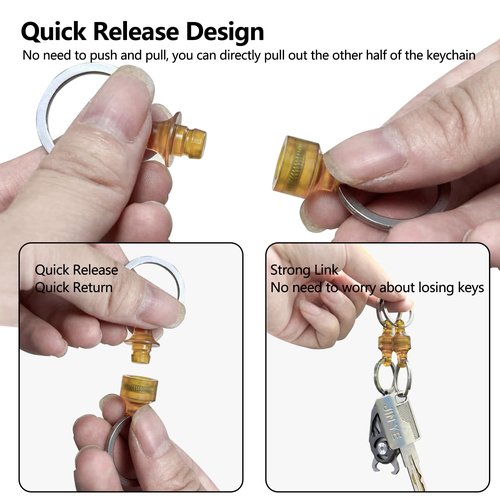 WANERSEN 2pcs Quick Release EDC Keychain, Secure and Stylish Pull Key Ring Apart Detachable Keychain, Amber PEI Resin
