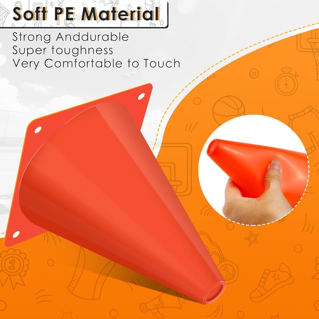 Skiennix 7-Inch Plastic Traffic Cones - 50 Pcs Orange Training Cones for Soccer, Basketball & More