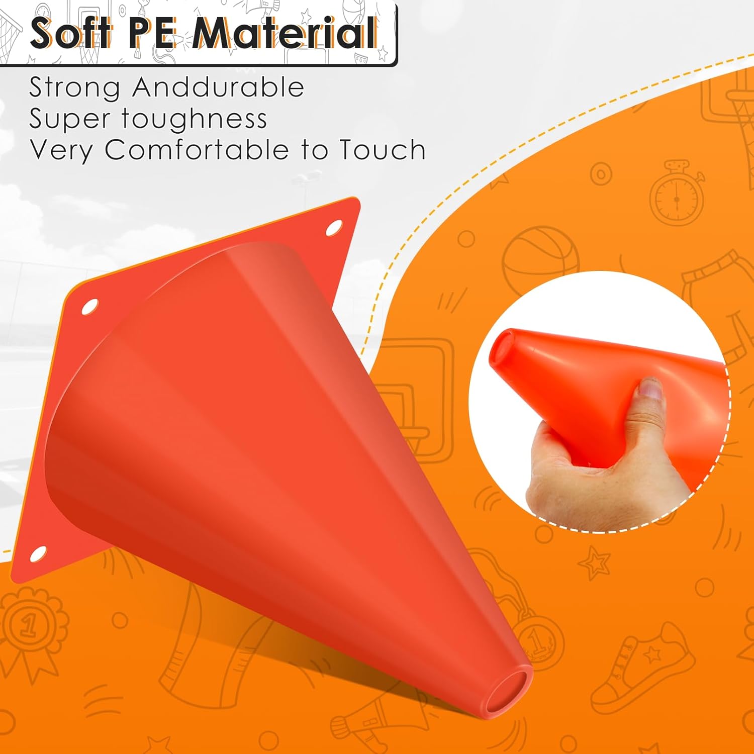 Skiennix 7-Inch Plastic Traffic Cones - 50 Pcs Orange Training Cones for Soccer, Basketball & More