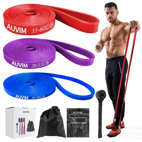 AUVIM Resistance Bands Set Pull Up Bands 3 Different Levels Fitness Exercise Bands for Men Women for Strength Training,Pilates,Yoga,Crossfit Include Door Anchor Storage Bag and Workout Guide