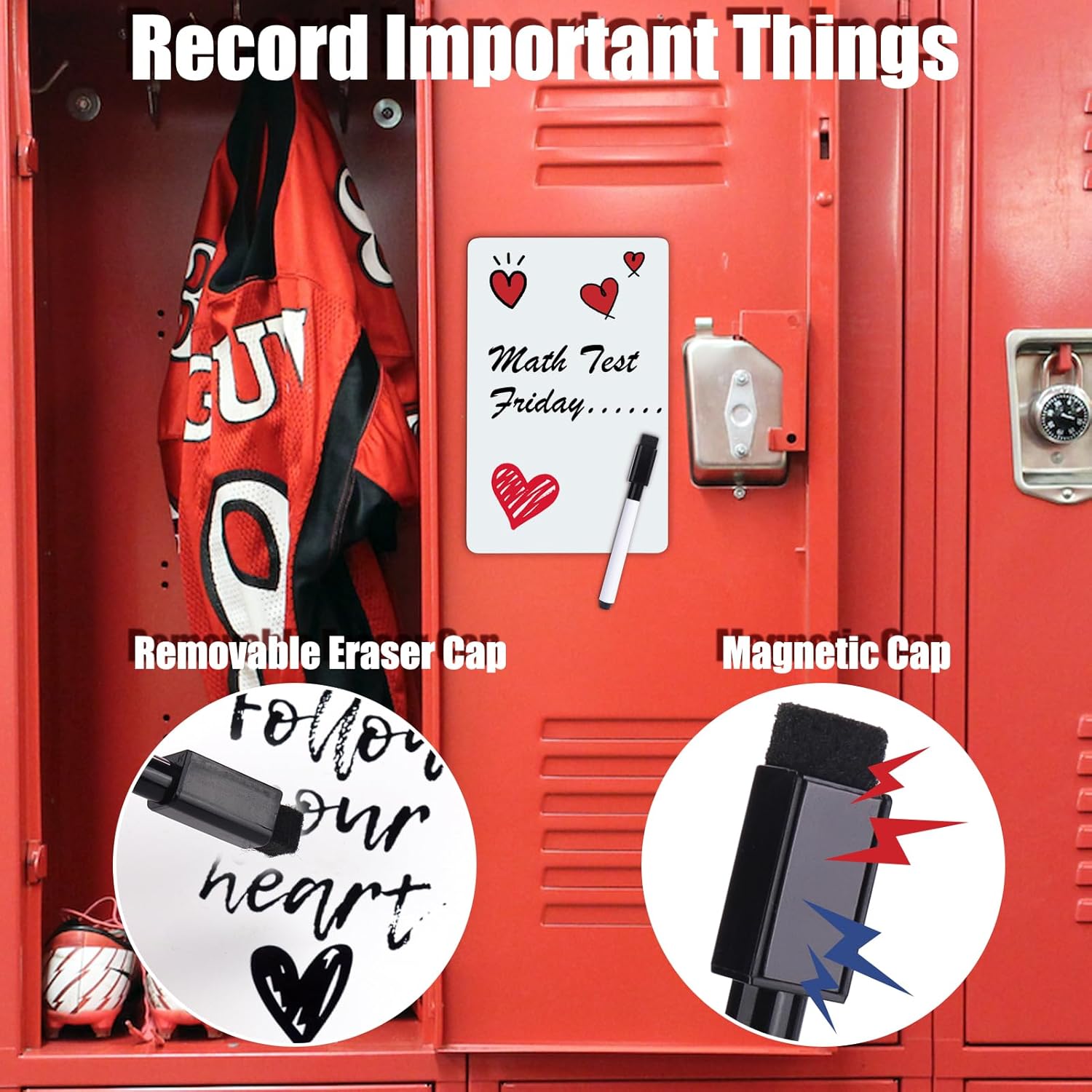 XANGNIER School Locker Accessories - Magnetic Mirror & Whiteboard Set | Back to School Essentials, White