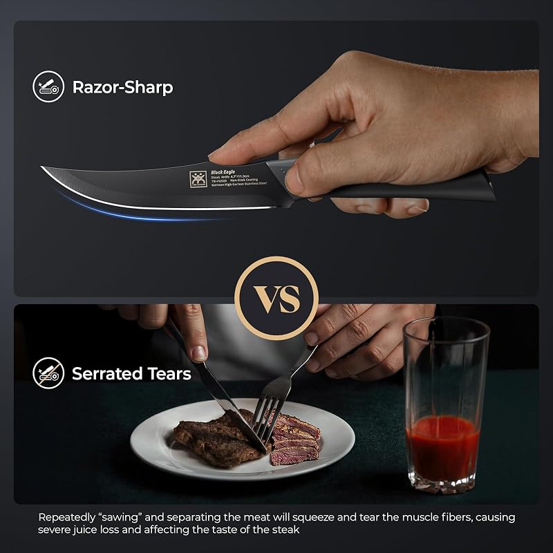 CuoCreate 8-Piece Non-Serrated Steak Knife Set, 4.7 Inch Dishwasher Safe - Variation of THIS listing