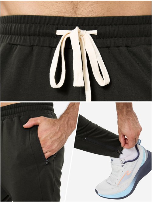 PLEPAN Mens Jogger Sweatpants Slim Fit Workout Pants for Gym Bodybuilding Training with Zipper Pockets Black L