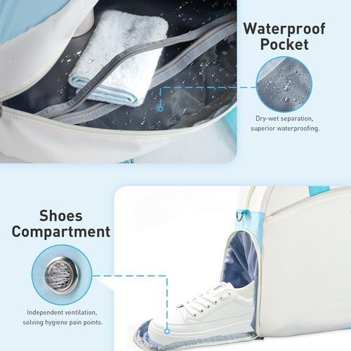 WITUXU Pickleball Bag for 2 Paddles with Ventilated Shoe Compartment & Wet-Dry Pocket, Holds 4 Balls, Waterproof Material, Gift for Women Pickleball Players (Blue&off-white)