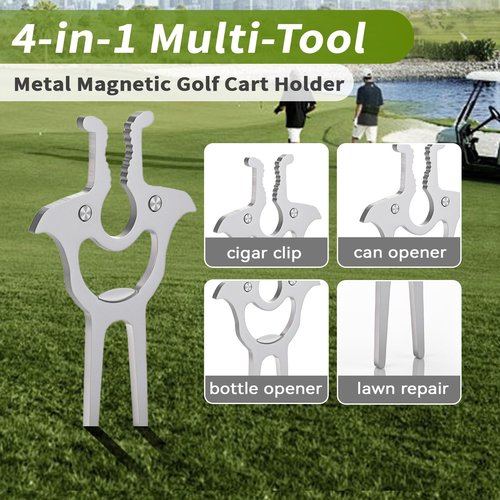 Scricor 4 in 1 Golf Multi-Tool,Portable Magnetic Holder for Golf Cart,Metal Magnetic Golf Cart Holder Accessories with Divot Tool, Bottle Openers Black 1PCS