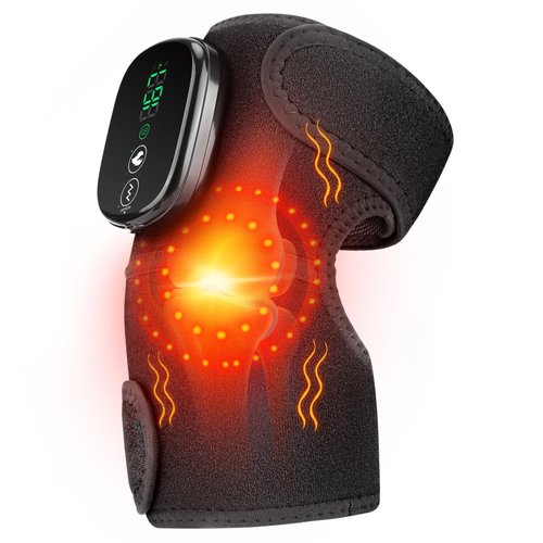 FlareMore Cordless Heated Knee Massager with Vibration for Pain Relief, Heated Knee Brace Wrap, 3 in 1 Knee Heating Pad with 3 Heating Levels, 3 Massage Modes