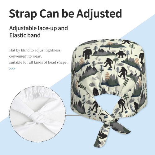 Big Sasquatch Foots Sasquatch Working Cap Scrub Cap with Sweatband Adjustable Unisex Men Women Tie Back Hat Nurse Surgical Caps