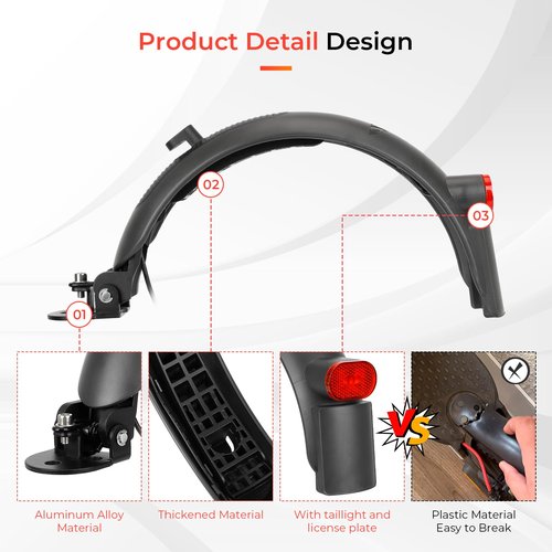 LUCK4U Scooter Rear Fender Replacement Accessory with tail light with brake Compatible with Xiaomi M365 Pro Pro 2 1S MI3 Swagger 5 Scooter Gray