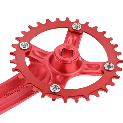 PETCHOR Square Taper Crankset MTB, Mountain Bike Single Speed Crankset, Bicycle Crank Arm Set 170mm 104BCD, 32T Chainring & Bolts, Red