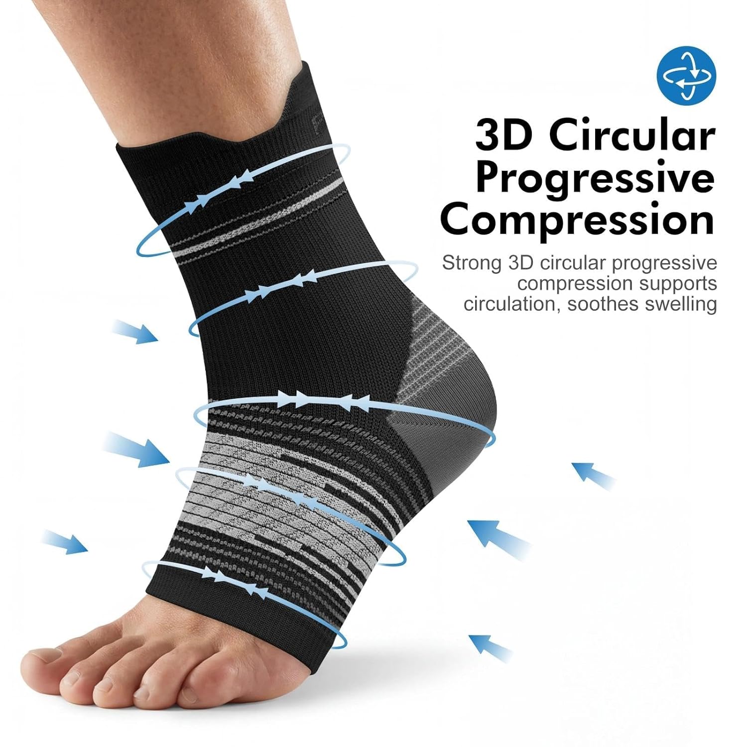 Skiennix Plantar Fasciitis Socks - Compression Ankle Brace with Arch Support for Pain Relief | Black, Gray, White, Small
