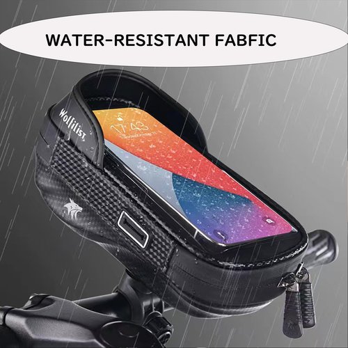 WOLFILIST Waterproof Bike Phone Mount - Touch Screen Holder for 7'' Phones, 360° Rotation & Shockproof Handlebar Bag - Ideal for Cycling, Motorcycle, Electric Bike Accessories (BLACK)