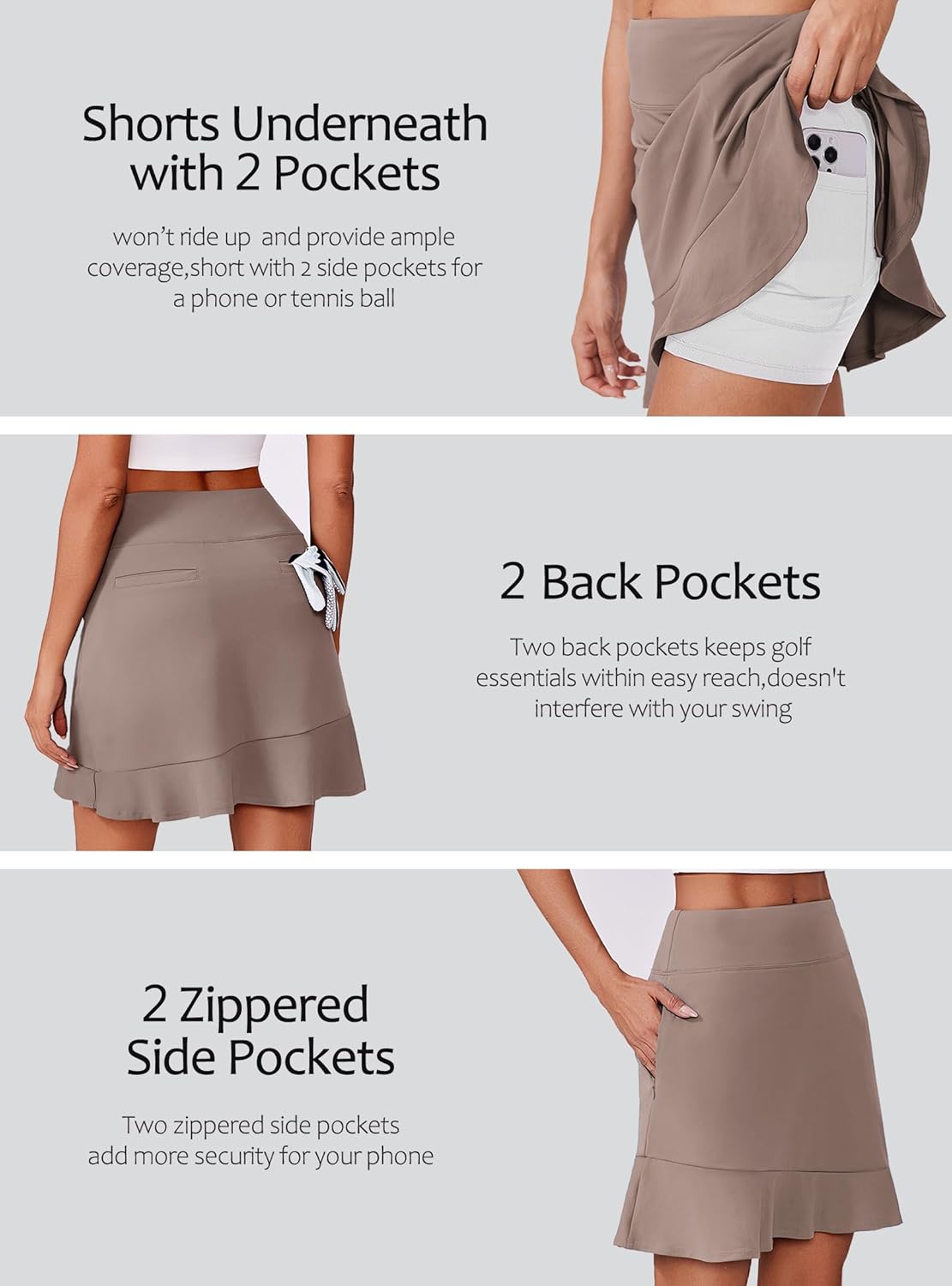 PINSPARK Golf Skorts for Women - 18" High Waist Ruffle Skirts with 6 Pockets & UPF50+